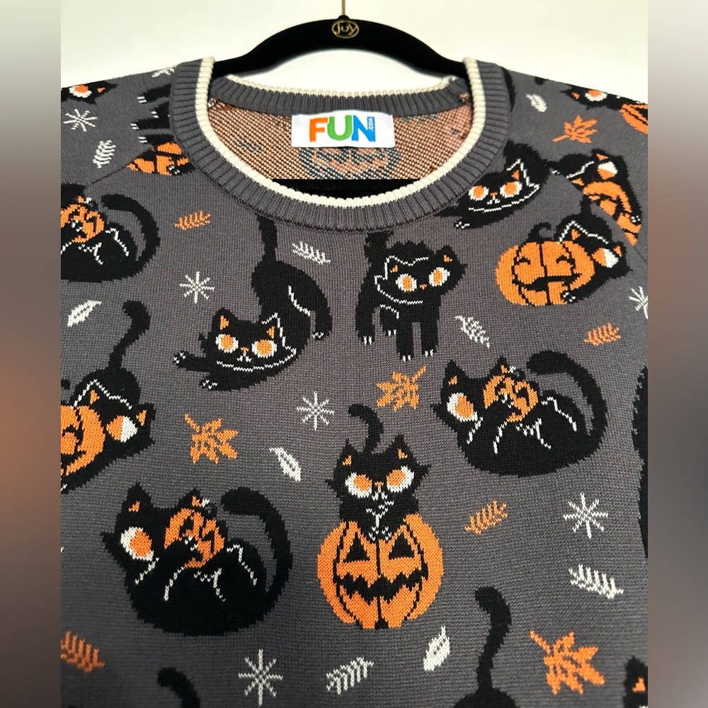 Black Cat and Jack-o’-lantern Halloween Sweater NWOT Large - Picture 7 of 10